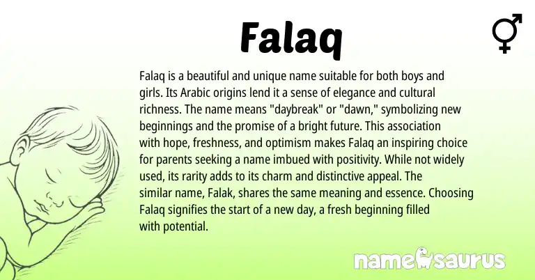 Infographic about Falaq name meaning, Falaq is a name from Arabic origin(s).