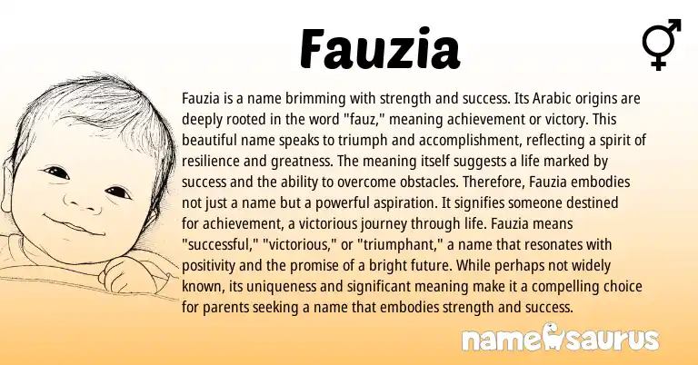 Infographic about Fauzia name meaning, Fauzia is a name from Arabic origin(s).