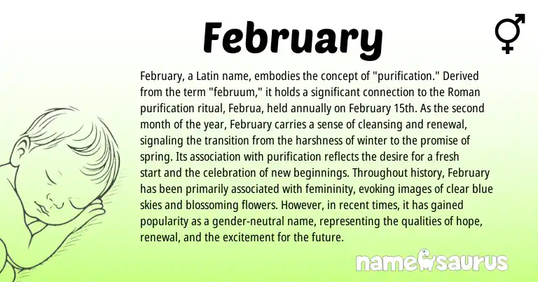 Infographic about February name meaning, February is a name from Roman, Latin origin(s).