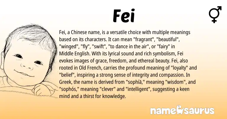 Infographic about Fei name meaning, Fei is a name from Chinese, Middle English, Old French, Greek origin(s).