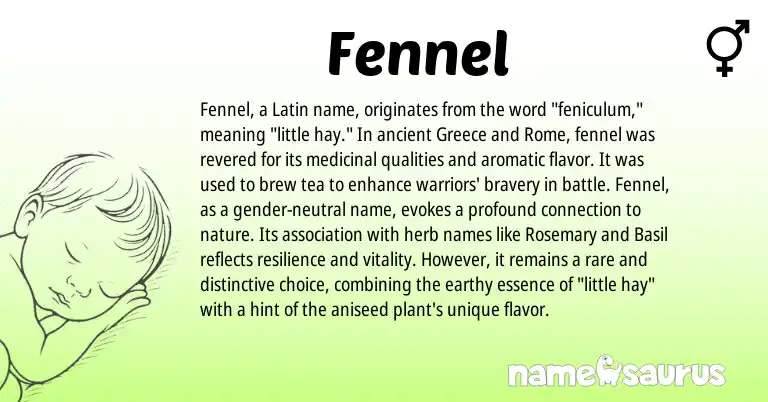 Infographic about Fennel name meaning, Fennel is a name from Greece, Latin origin(s).