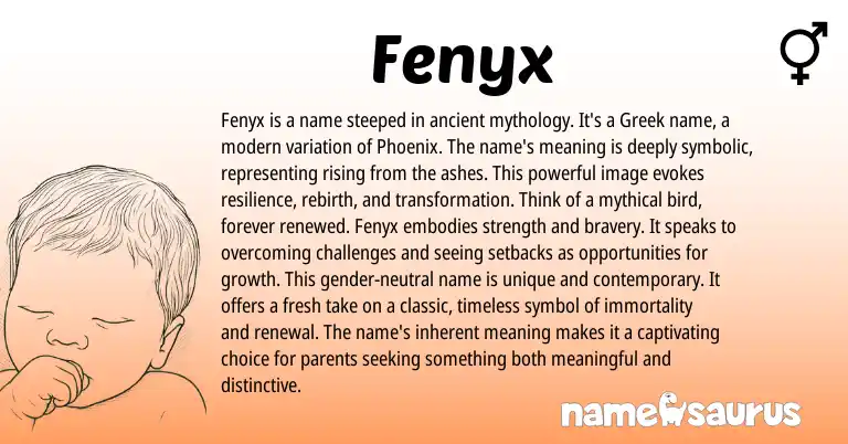 Infographic about Fenyx name meaning, Fenyx is a name from Greek origin(s).
