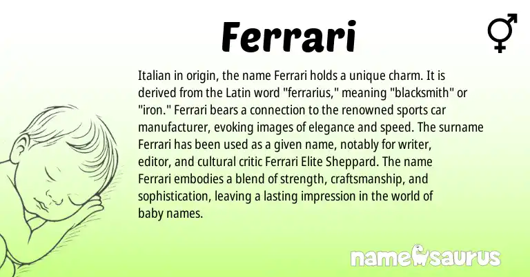 Infographic about Ferrari name meaning, Ferrari is a name from Latin, Italian origin(s).