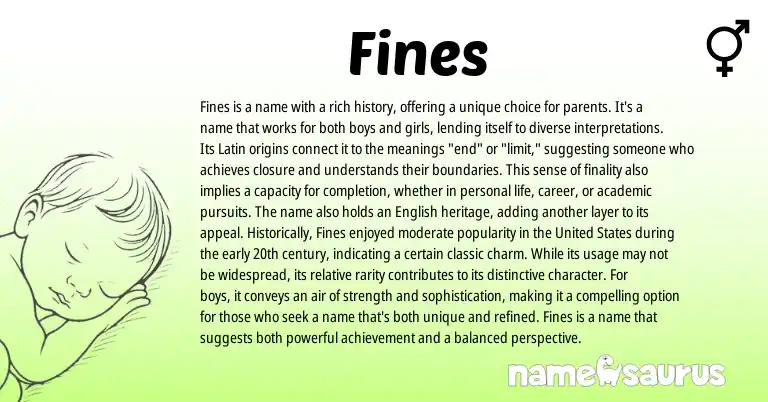 Infographic about Fines name meaning, Fines is a name from Germanic, Latin origin(s).