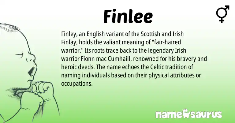 Infographic about Finlee name meaning, Finlee is a name from Irish, English, Scottish, Celtic origin(s).