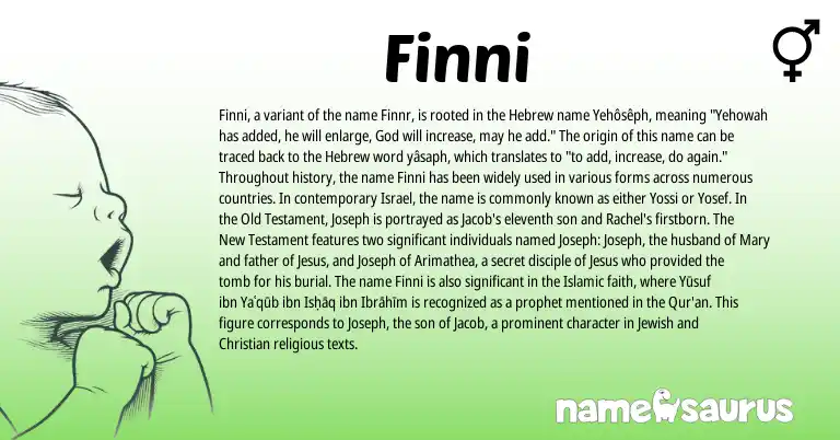 Infographic about Finni name meaning, Finni is a name from Jewish, Hebrew origin(s).