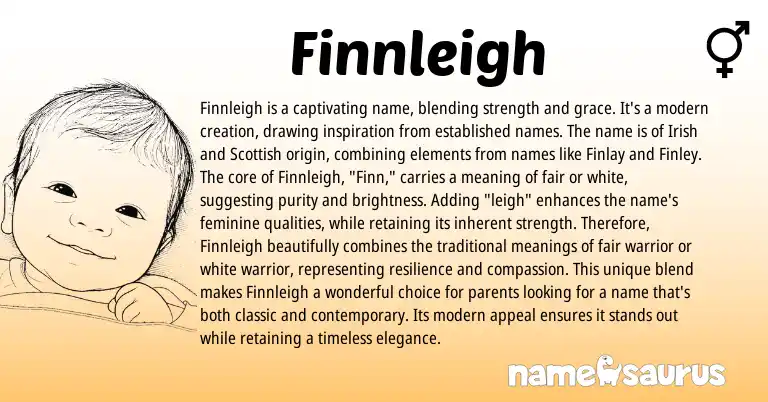 Infographic about Finnleigh name meaning, Finnleigh is a name from Irish origin(s).