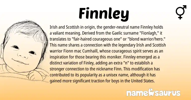 Infographic about Finnley name meaning, Finnley is a name from Irish, Gaelic, Scottish, United States origin(s).