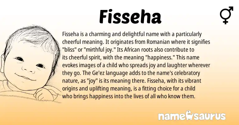 Infographic about Fisseha name meaning, Fisseha is a name from Romanian, African, Ge'ez origin(s).