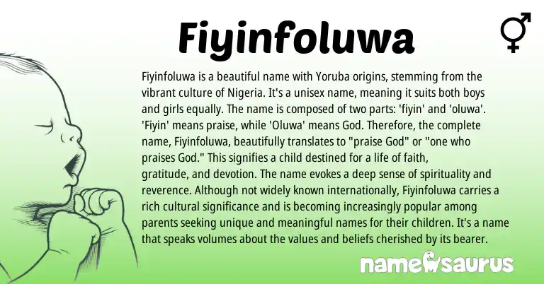 Infographic about Fiyinfoluwa name meaning, Fiyinfoluwa is a name from Yoruba origin(s).