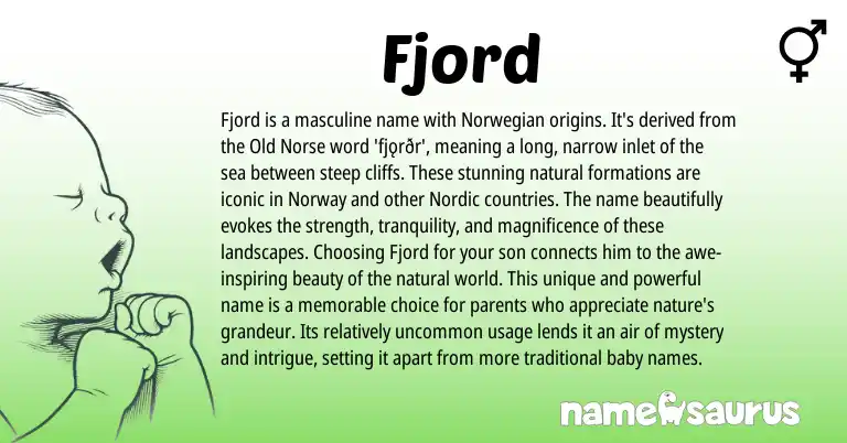 Infographic about Fjord name meaning, Fjord is a name from Scandinavian, Nordic, Norse origin(s).