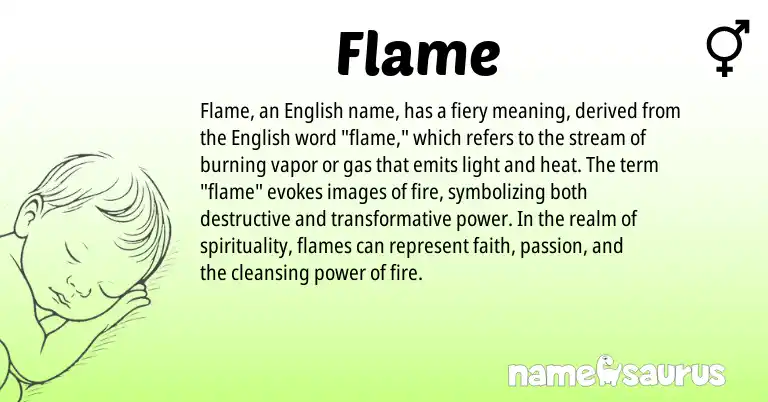 Infographic about Flame name meaning, Flame is a name from English origin(s).
