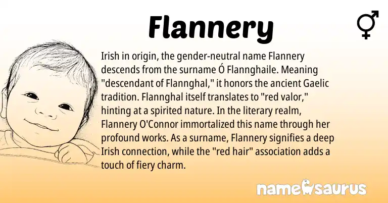 Infographic about Flannery name meaning, Flannery is a name from Irish, Gaelic origin(s).