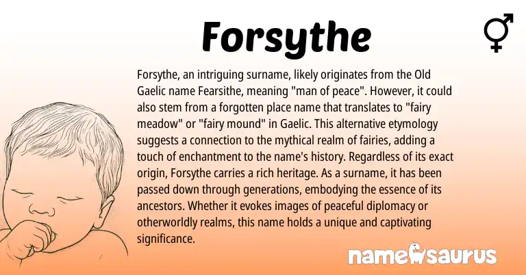 Infographic about Forsythe name meaning, Forsythe is a name from Gaelic origin(s).