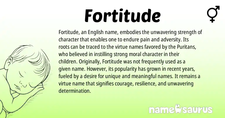 Infographic about Fortitude name meaning, Fortitude is a name from English origin(s).