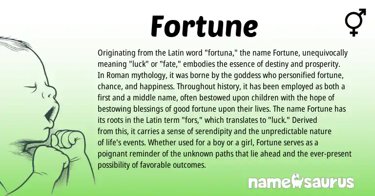 Infographic about Fortune name meaning, Fortune is a name from Roman, Latin origin(s).
