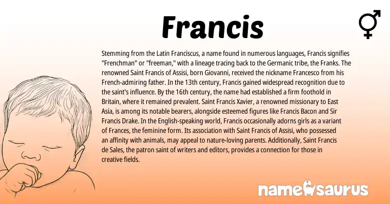 Infographic about Francis name meaning, Francis is a name from Germanic, English, French, Latin origin(s).