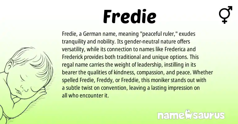 Infographic about Fredie name meaning, Fredie is a name from German origin(s).
