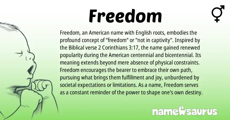 Infographic about Freedom name meaning, Freedom is a name from English, American origin(s).