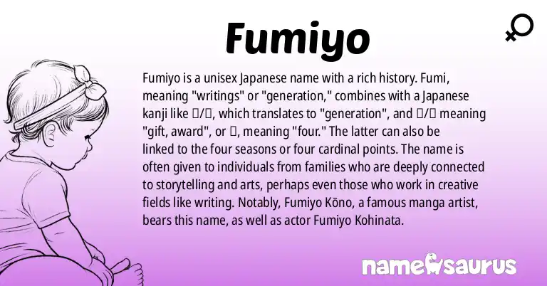 Infographic about Fumiyo name meaning, Fumiyo is a name from Japanese origin(s).