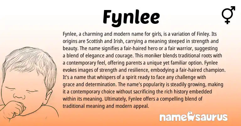 Infographic about Fynlee name meaning, Fynlee is a name from English origin(s).