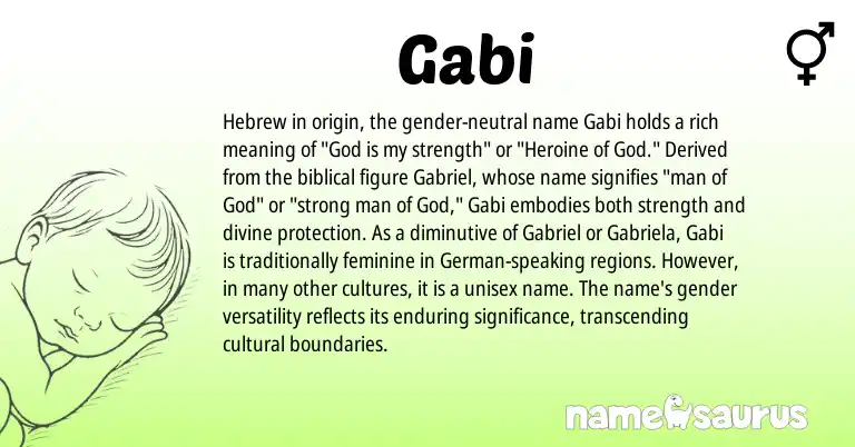 Infographic about Gabi name meaning, Gabi is a name from German, Hebrew origin(s).
