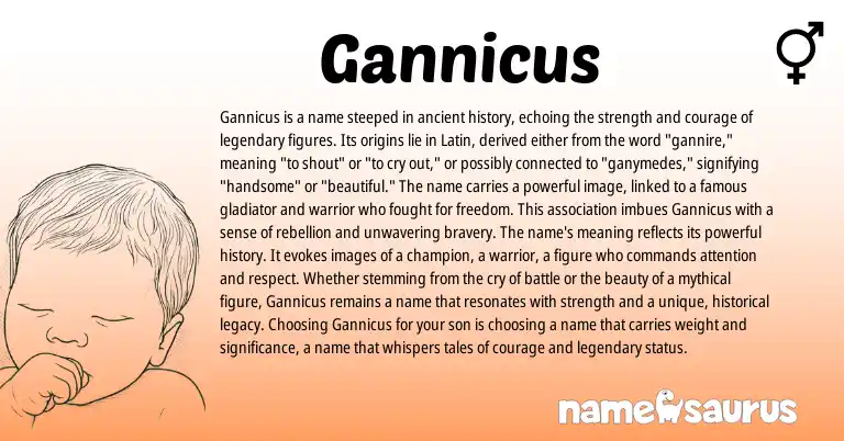 Infographic about Gannicus name meaning, Gannicus is a name from Celtic, Latin, Roman origin(s).