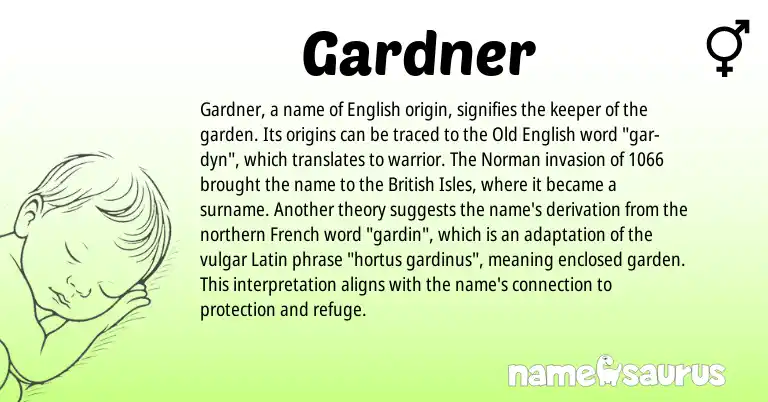 Infographic about Gardner name meaning, Gardner is a name from British, English, French, Latin, Old English, Norman origin(s).