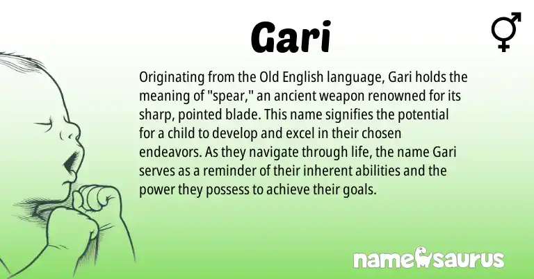 Infographic about Gari name meaning, Gari is a name from Old English origin(s).