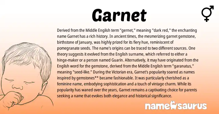 Infographic about Garnet name meaning, Garnet is a name from Middle English, English origin(s).