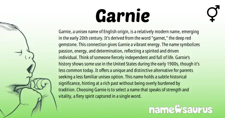 Infographic about Garnie name meaning, Garnie is a name from English origin(s).