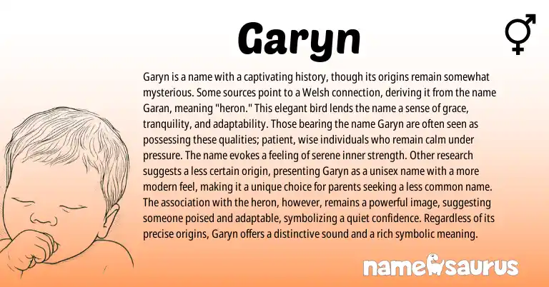 Infographic about Garyn name meaning, Garyn is a name from Welsh origin(s).