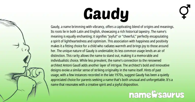 Infographic about Gaudy name meaning, Gaudy is a name from Latin origin(s).