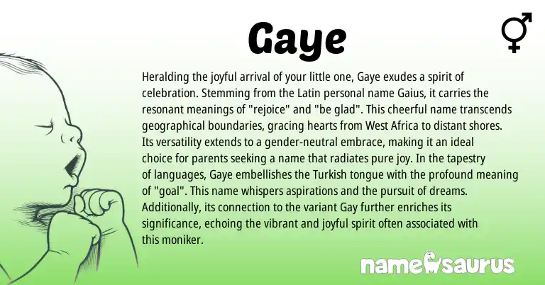 Infographic about Gaye name meaning, Gaye is a name from West Africa, Latin, Turkish origin(s).