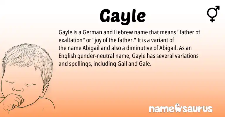 Infographic about Gayle name meaning, Gayle is a name from German, English, Hebrew origin(s).