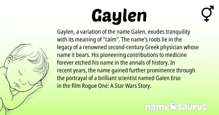 Infographic about Gaylen name meaning, Gaylen is a name from Greek origin(s).
