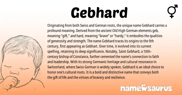 Infographic about Gebhard name meaning, Gebhard is a name from Old High German, German, Swiss, Germanic origin(s).