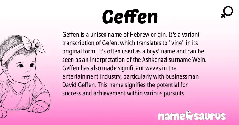 Infographic about Geffen name meaning, Geffen is a name from Hebrew origin(s).