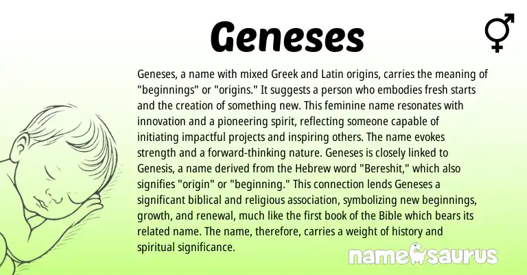 Infographic about Geneses name meaning, Geneses is a name from Latin, Greek origin(s).