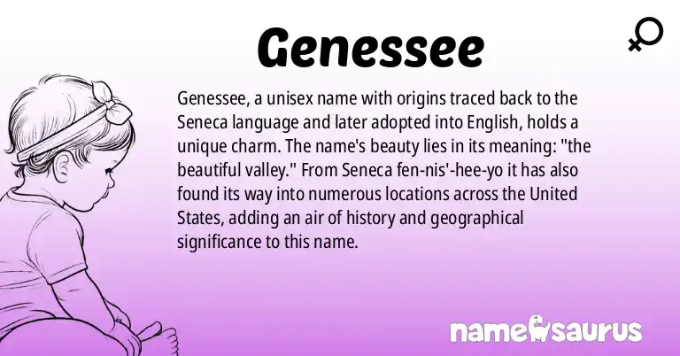Infographic about Genessee name meaning, Genessee is a name from Seneca, English origin(s).