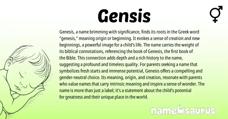 Infographic about Gensis name meaning, Gensis is a name from English origin(s).