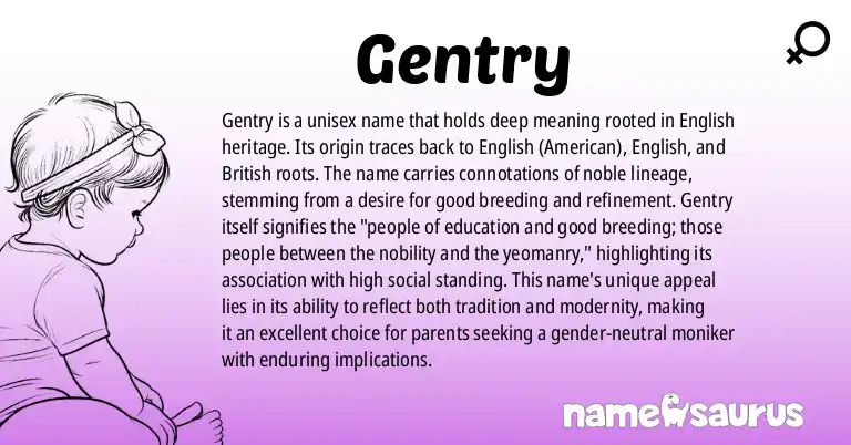 Infographic about Gentry name meaning, Gentry is a name from English (American), English, British origin(s).