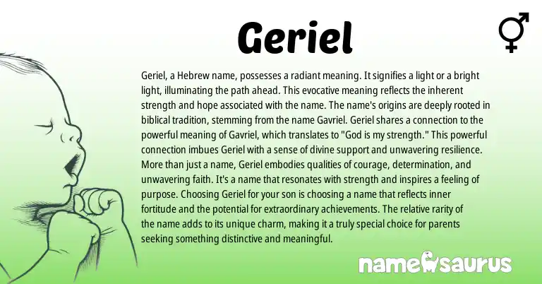 Infographic about Geriel name meaning, Geriel is a name from Mongolian, Hebrew, Biblical origin(s).