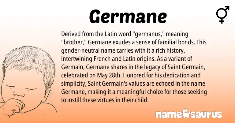 Infographic about Germane name meaning, Germane is a name from French, Latin origin(s).