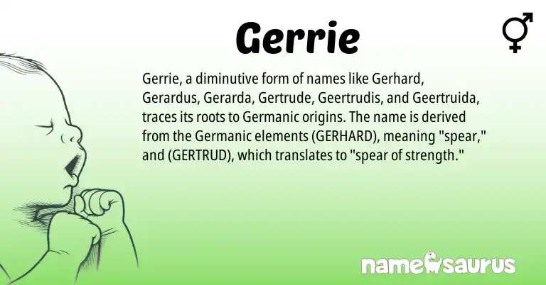 Infographic about Gerrie name meaning, Gerrie is a name from Germanic origin(s).