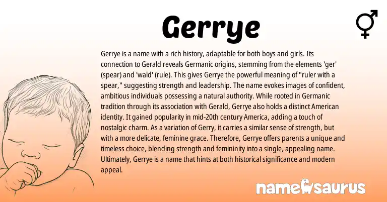 Infographic about Gerrye name meaning, Gerrye is a name from Germanic origin(s).