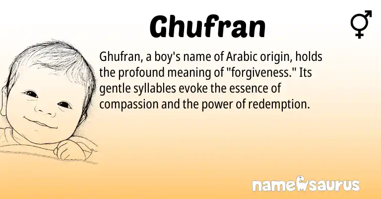 Infographic about Ghufran name meaning, Ghufran is a name from Arabic origin(s).