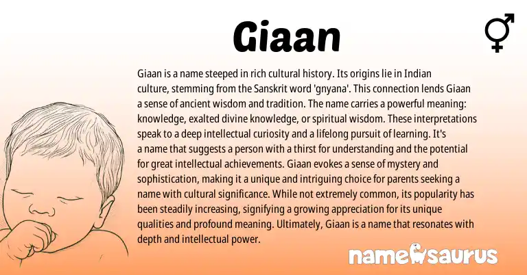 Infographic about Giaan name meaning, Giaan is a name from Indian, Sanskrit, Hindi origin(s).