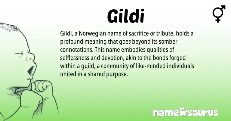 Infographic about Gildi name meaning, Gildi is a name from Norwegian origin(s).