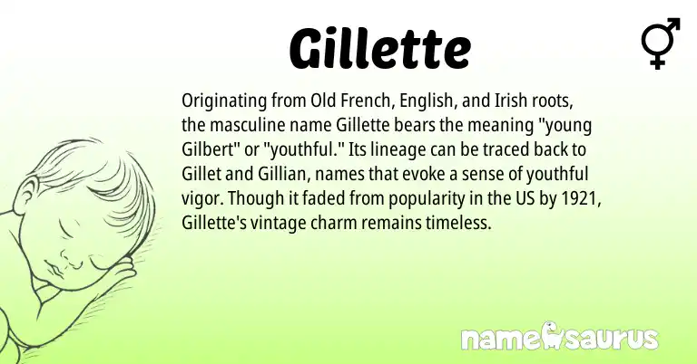Infographic about Gillette name meaning, Gillette is a name from Irish, English, Old French origin(s).